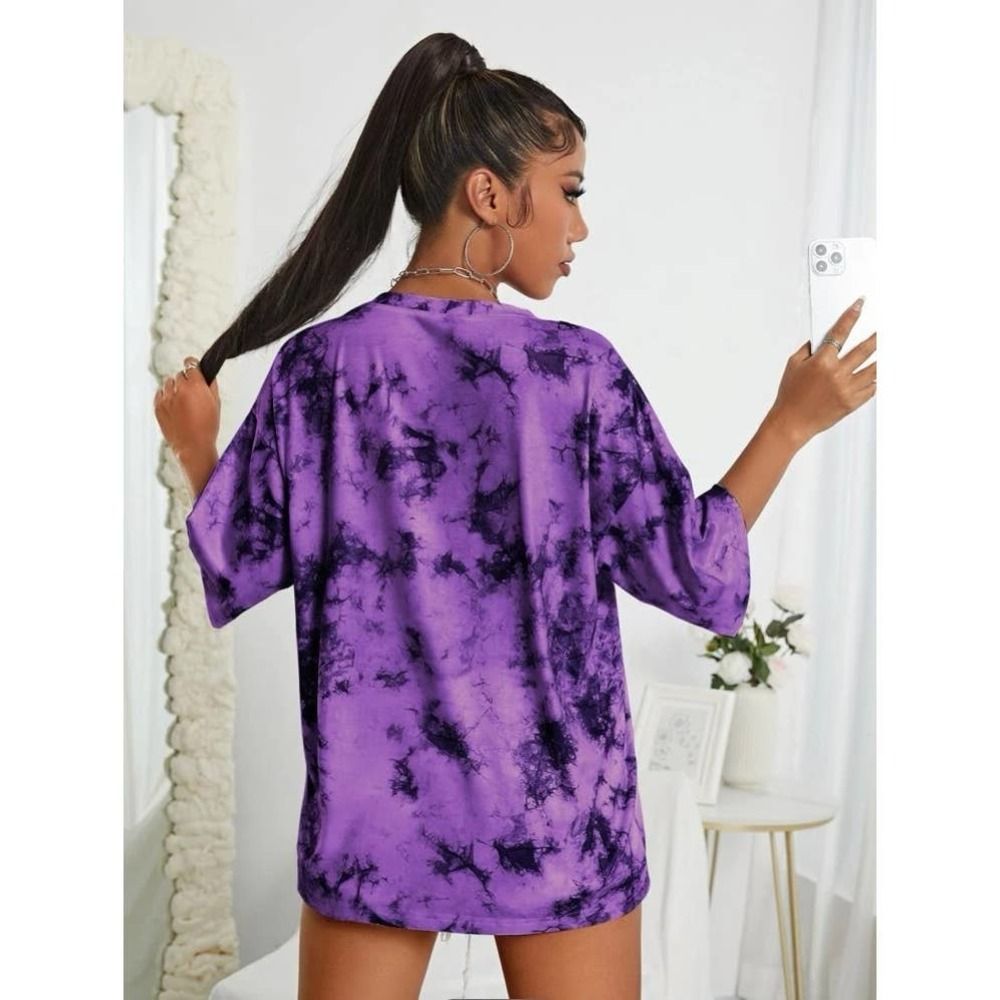 Purple Black Tie Dye Drop Shoulder Tee - Picture 2 of 7